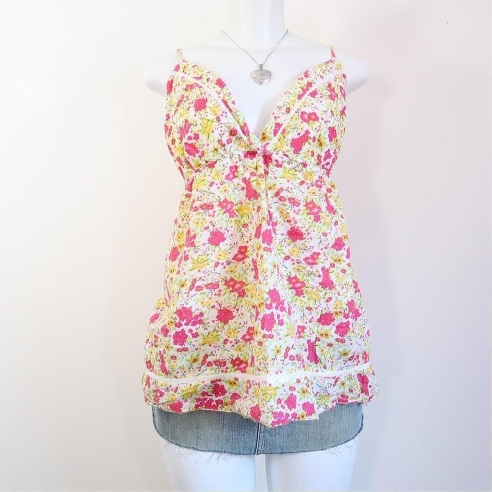 y2k floral babydoll cami lace trim tank